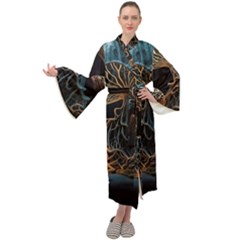 Forest Mushroom Wood Maxi Velvet Kimono by Bangk1t