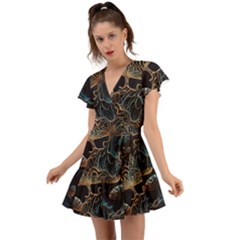 Forest Mushroom Wood Flutter Sleeve Wrap Dress by Bangk1t