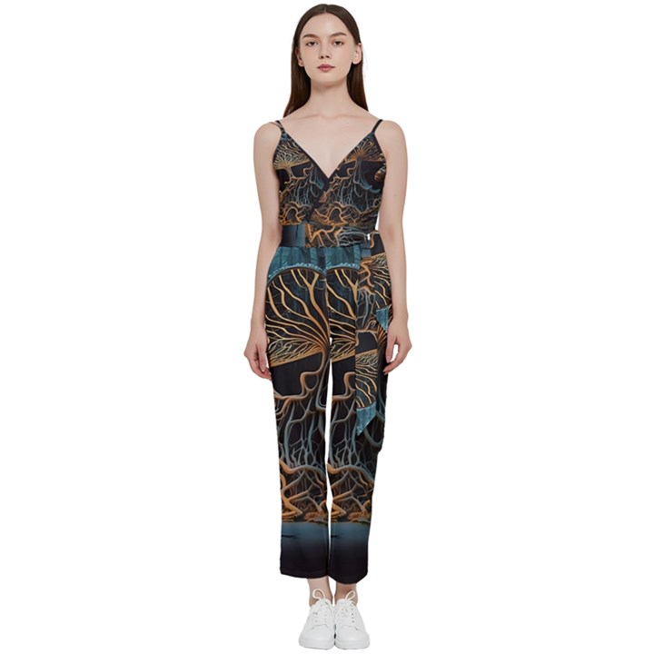 Forest Mushroom Wood V-Neck Camisole Jumpsuit