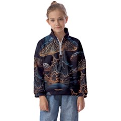 Forest Mushroom Wood Kids  Half Zip Hoodie