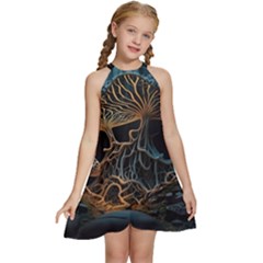 Forest Mushroom Wood Kids  Halter Collar Waist Tie Chiffon Dress by Bangk1t