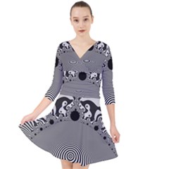 Pattern Illusion Fractal Mandelbrot Quarter Sleeve Front Wrap Dress by Bangk1t