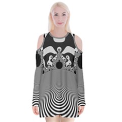 Pattern Illusion Fractal Mandelbrot Velvet Long Sleeve Shoulder Cutout Dress