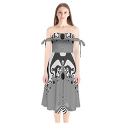 Pattern Illusion Fractal Mandelbrot Shoulder Tie Bardot Midi Dress by Bangk1t