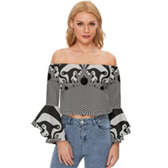 Pattern Illusion Fractal Mandelbrot Off Shoulder Flutter Bell Sleeve Top