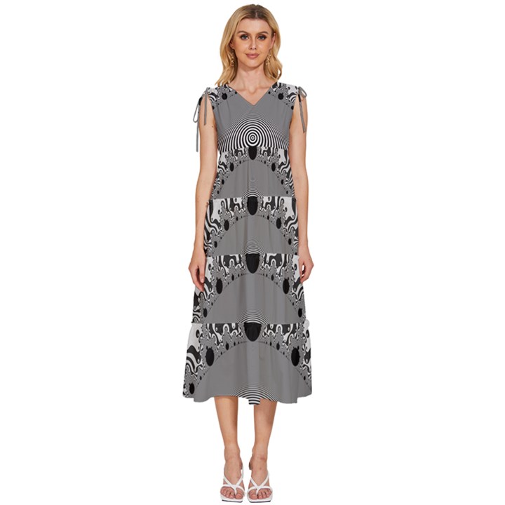 Pattern Illusion Fractal Mandelbrot V-Neck Drawstring Shoulder Sleeveless Maxi Dress