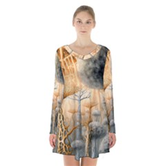 Garden Mushrooms Tree Flower Long Sleeve Velvet V-neck Dress