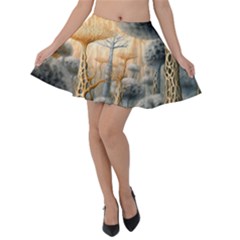 Garden Mushrooms Tree Flower Velvet Skater Skirt