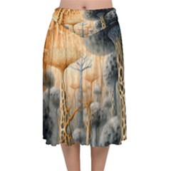 Garden Mushrooms Tree Flower Velvet Flared Midi Skirt