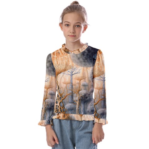 Garden Mushrooms Tree Flower Kids  Frill Detail T-shirt by Bangk1t