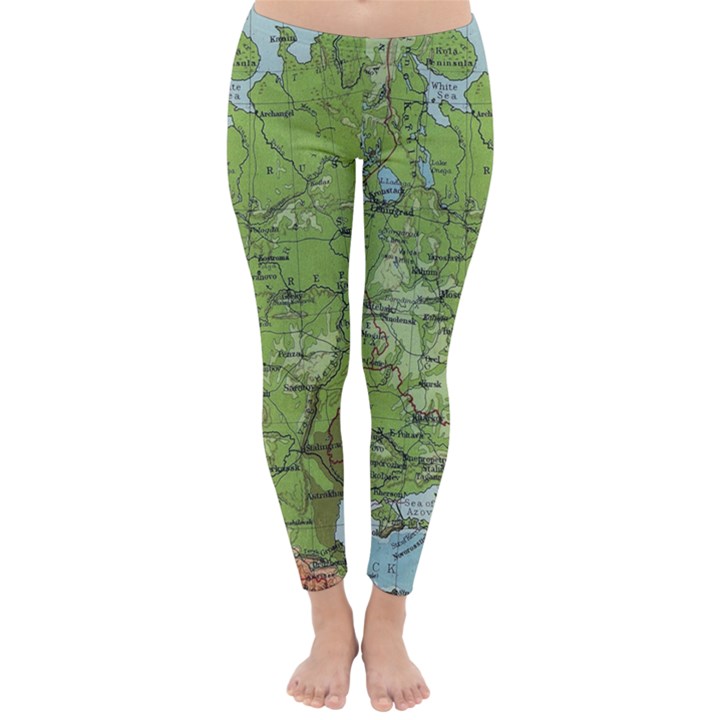 Map Earth World Russia Europe Classic Winter Leggings