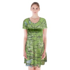 Map Earth World Russia Europe Short Sleeve V-neck Flare Dress by Bangk1t