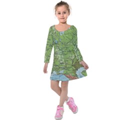 Map Earth World Russia Europe Kids  Long Sleeve Velvet Dress