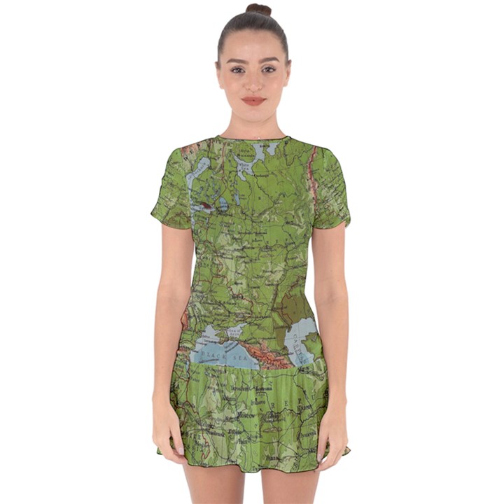 Map Earth World Russia Europe Drop Hem Mini Chiffon Dress