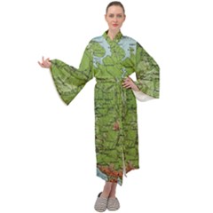 Map Earth World Russia Europe Maxi Velvet Kimono by Bangk1t