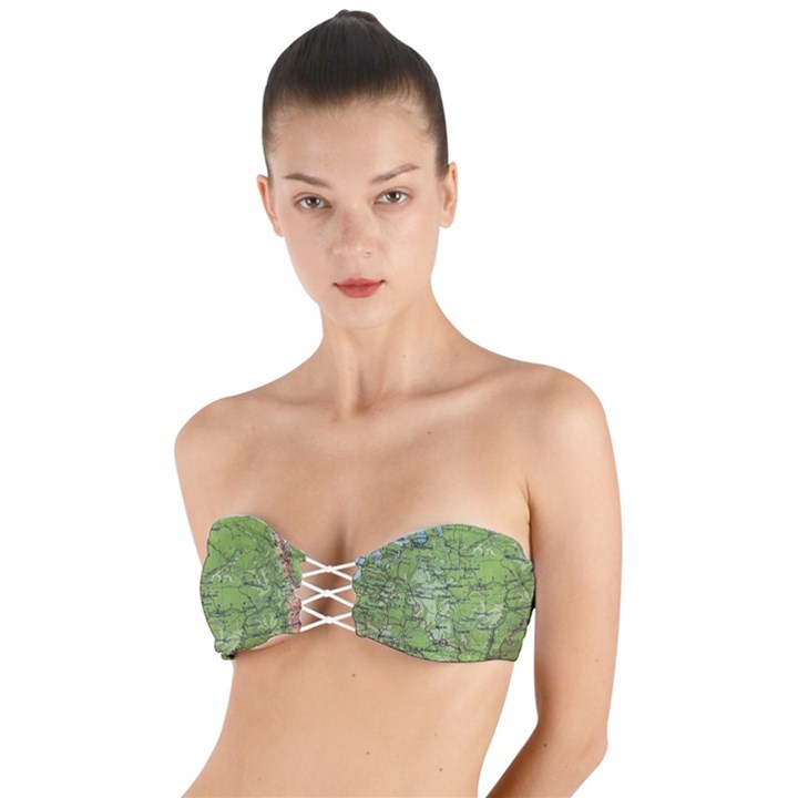 Map Earth World Russia Europe Twist Bandeau Bikini Top