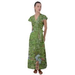 Map Earth World Russia Europe Flutter Sleeve Maxi Dress