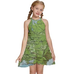 Map Earth World Russia Europe Kids  Halter Collar Waist Tie Chiffon Dress by Bangk1t