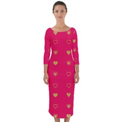 Heart Pattern Design Quarter Sleeve Midi Bodycon Dress by Ravend