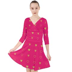 Heart Pattern Design Quarter Sleeve Front Wrap Dress by Ravend