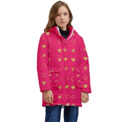 Heart Pattern Design Kids  Hooded Longline Puffer Jacket by Ravend