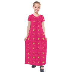 Heart Pattern Design Kids  Short Sleeve Maxi Dress by Ravend