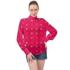 Heart Pattern Design High Neck Long Sleeve Chiffon Top by Ravend