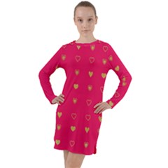 Heart Pattern Design Long Sleeve Hoodie Dress by Ravend