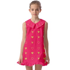 Heart Pattern Design Kids  Pilgrim Collar Ruffle Hem Dress by Ravend