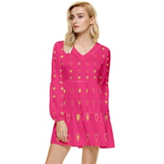 Heart Pattern Design Tiered Long Sleeve Mini Dress by Ravend