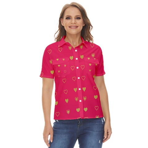 Heart Pattern Design Women s Short Sleeve Double Pocket Shirt by Ravend