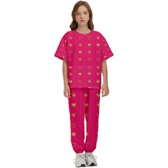 Heart Pattern Design Kids  T-shirt And Pants Sports Set by Ravend