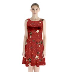 Flower Washi Floral Background Sleeveless Waist Tie Chiffon Dress by Ravend