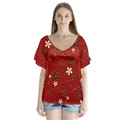 Flower Washi Floral Background V-neck Flutter Sleeve Top by Ravend