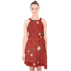 Flower Washi Floral Background Halter Collar Waist Tie Chiffon Dress by Ravend