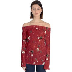 Flower Washi Floral Background Off Shoulder Long Sleeve Top by Ravend