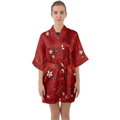 Flower Washi Floral Background Half Sleeve Satin Kimono  by Ravend