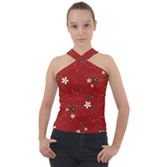 Flower Washi Floral Background Cross Neck Velour Top by Ravend