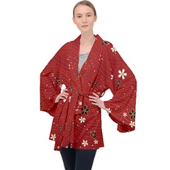 Flower Washi Floral Background Long Sleeve Velvet Kimono  by Ravend