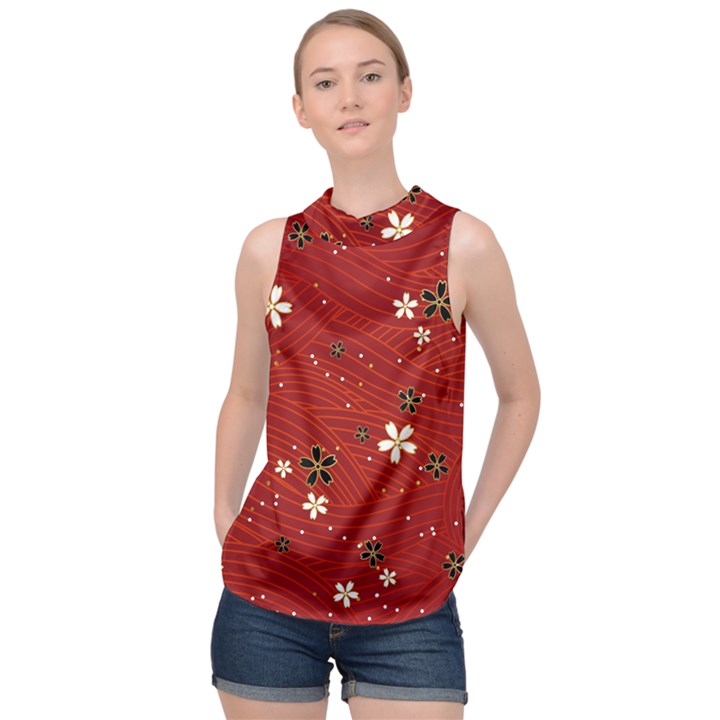 Flower Washi Floral Background High Neck Satin Top