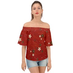 Flower Washi Floral Background Off Shoulder Short Sleeve Top by Ravend