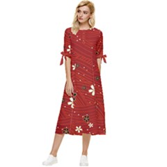 Flower Washi Floral Background Bow Sleeve Chiffon Midi Dress by Ravend