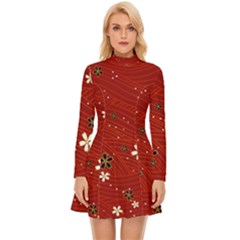 Flower Washi Floral Background Long Sleeve Velour Longline Dress by Ravend