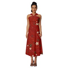 Flower Washi Floral Background Sleeveless Cross Front Cocktail Midi Chiffon Dress by Ravend