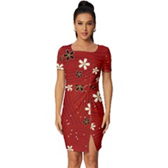 Flower Washi Floral Background Fitted Knot Split End Bodycon Dress by Ravend