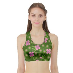 Pink Flower Background Pattern Sports Bra With Border by Ravend