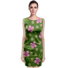 Pink Flower Background Pattern Classic Sleeveless Midi Dress by Ravend