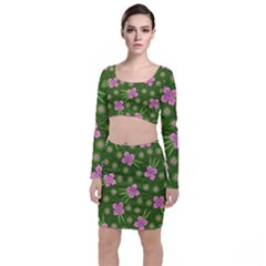 Pink Flower Background Pattern Top And Skirt Sets by Ravend