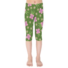 Pink Flower Background Pattern Kids  Capri Leggings  by Ravend