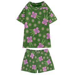 Pink Flower Background Pattern Kids  Swim T-shirt And Shorts Set by Ravend